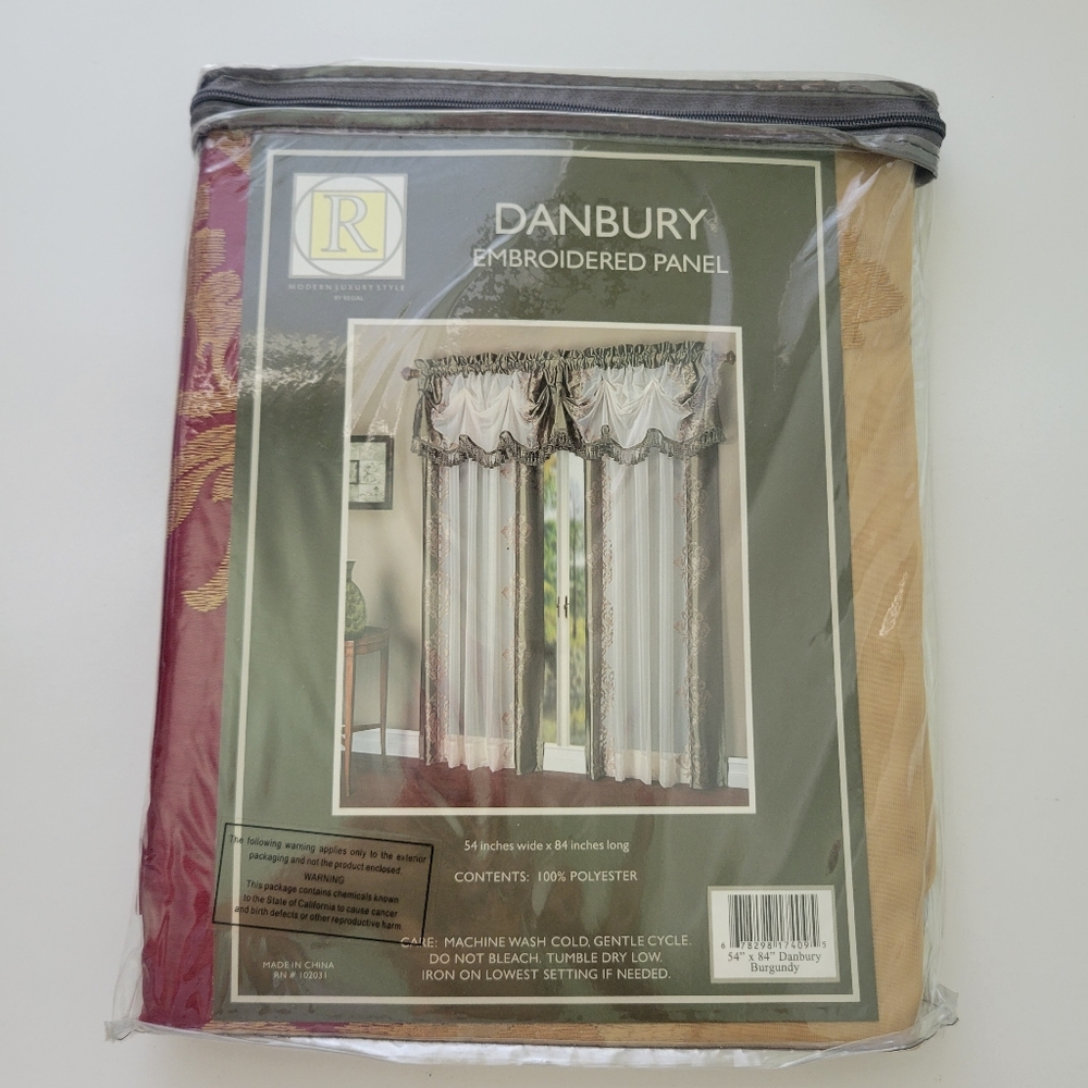 Danbury Embroidered Rod Pocket Panel 54" X 84" Gold Red New